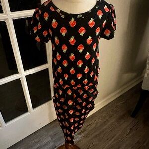 Strawberry Print Black Dress